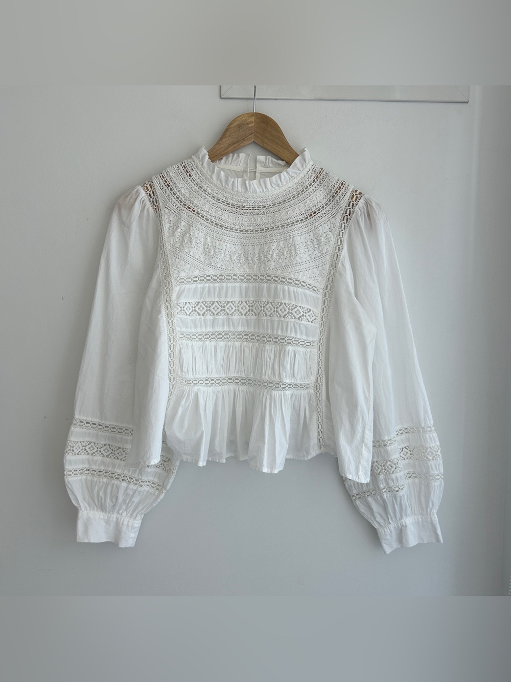 White Lace-Trim Peasant Blouse - Women